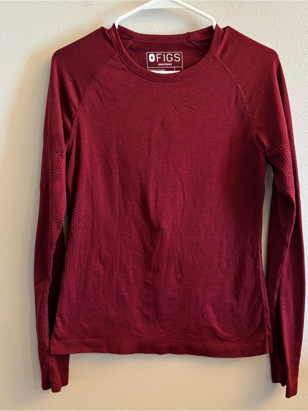 FIGS Seamless Performance Long Sleeve Burgundy Underscrub Top Figs Scrubs